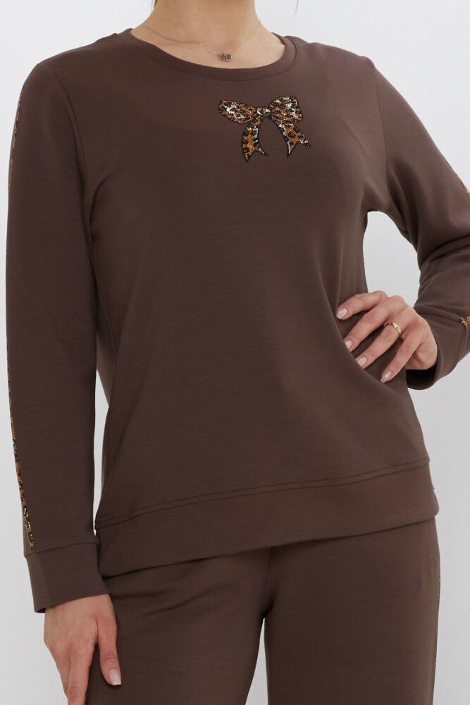 Dres w paski z haftem w kolorze brązowym - 17902 | KAZEE (Zestaw 3 sztuk L-XL-2XL) - 3