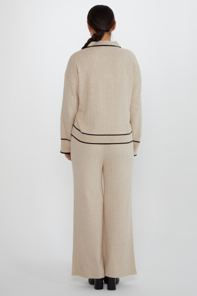 Dwuczęściowy garnitur z długim rękawem i dekoltem w serek w kolorze beżowym - 31233 | KAZEE (zestaw 2 sztuk M-L) - 5