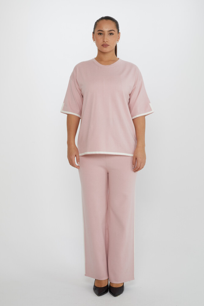 Dwuczęściowy komplet z rozcięciem i krótkim rękawem w kolorze jasnoróżowym - 31232 | KAZEE (zestaw 2 sztuk M-L) - 2