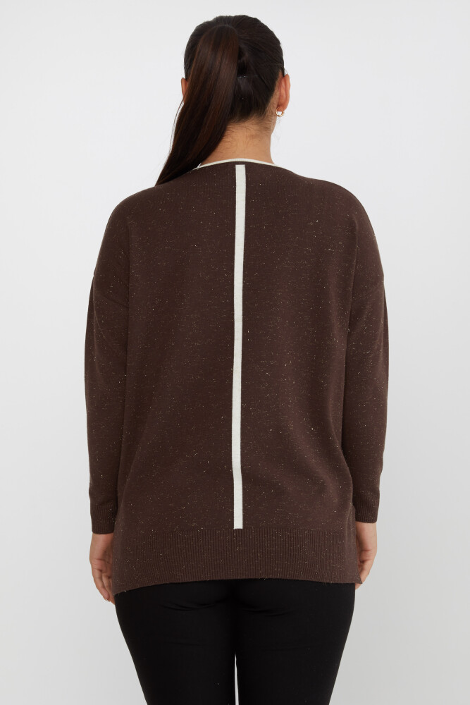 Sweter z dzianiny z kieszeniami, zdobiony kamieniami, brokatowy brąz - 31390 | KAZEE (Zestaw 3 sztuk XL-2XL-3XL) - 6