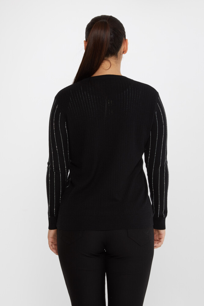 Sweter z dzianiny w paski, haftowany w kamienie, z długim rękawem, czarno-ecru - 31110 | KAZEE (zestaw 3 sztuk M-L-XL) - 5