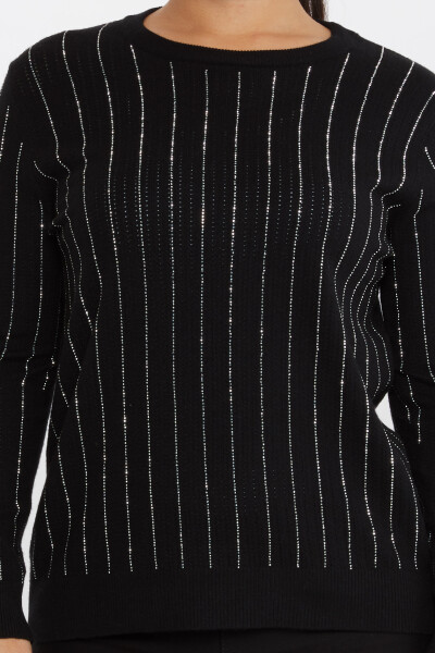 Sweter z dzianiny w paski, haftowany w kamienie, z długim rękawem, czarno-ecru - 31110 | KAZEE (zestaw 3 sztuk M-L-XL) - 3