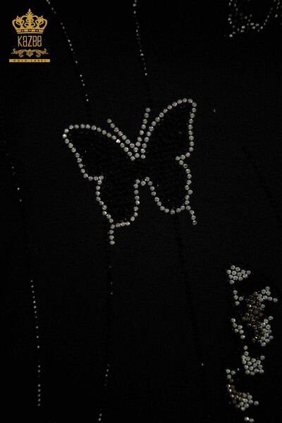 Bluză de damă cu ridicata - Fluture Model - Negru - 79381 | KAZEE - Thumbnail (2)