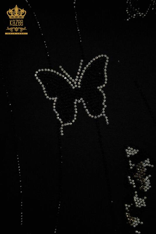 Bluză de damă cu ridicata - Fluture Model - Negru - 79381 | KAZEE