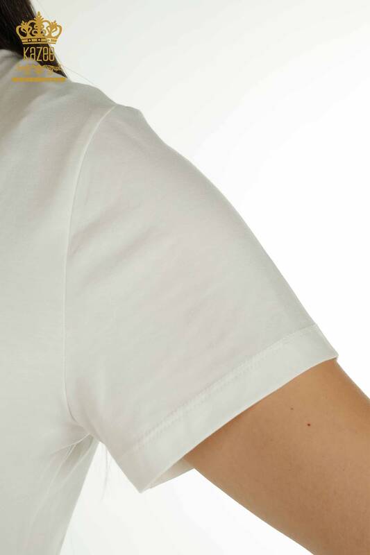 Bluză de damă cu ridicata Basic Logo Ecru - 79177 | KAZEE