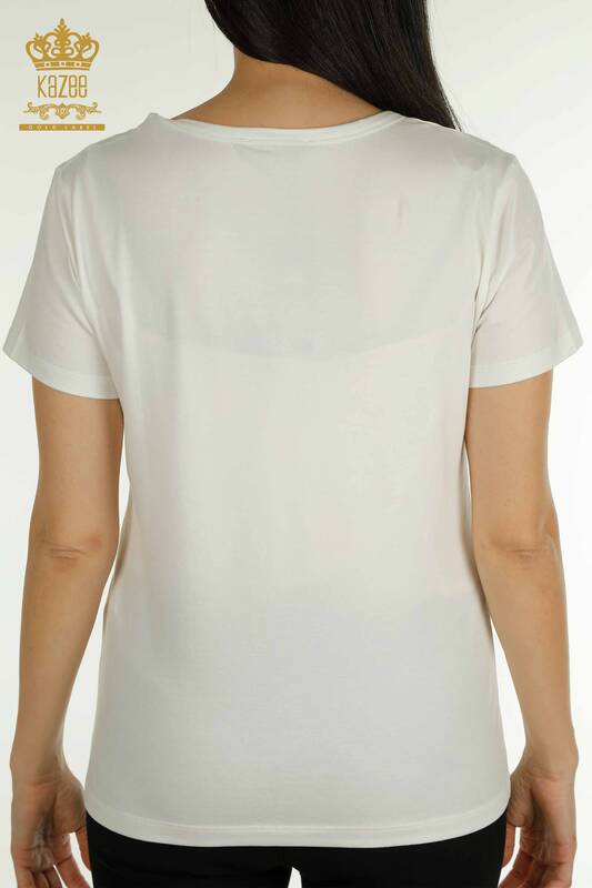 Bluză de damă cu ridicata Basic Logo Ecru - 79177 | KAZEE