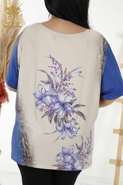 Bluză de damă cu ridicata cu model de flori Bej - 77769 | KAZEE - Thumbnail
