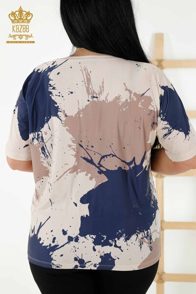 Bluză de damă cu ridicata cu model fluture bej - 77900 | KAZEE - Thumbnail