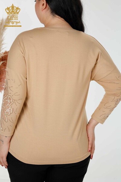 Bluză de damă cu ridicata cu model de flori Bej - 77950 | KAZEE - Thumbnail