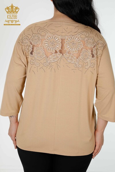 Bluză de damă cu ridicata cu model de flori Bej - 77990 | KAZEE - Thumbnail
