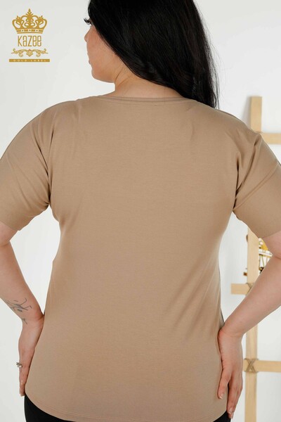 Bluză de damă cu ridicata cu model de flori Bej - 79049 | KAZEE - Thumbnail