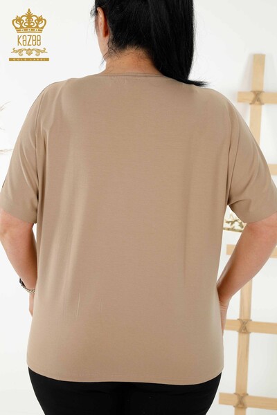 Bluză de damă cu ridicata cu model de flori Bej - 79121 | KAZEE - Thumbnail