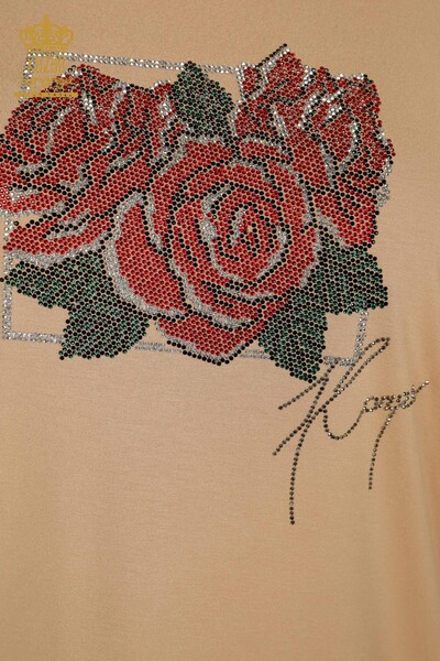 Bluză de damă cu ridicata cu model trandafir bej - 78951 | KAZEE - Thumbnail