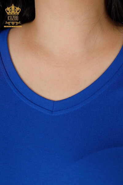 Bluză cu ridicata pentru femei, cu decolteu în V, brodate cu piatră - 77927 | KAZEE - Thumbnail