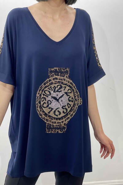 Detaliu bluză cu ceas cu imprimeu leopard pentru femei - 77747 | kazee - Thumbnail
