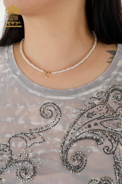 Bluză de damă cu ridicata cu piatră de cristal brodat gri - 79125 | KAZEE - Thumbnail
