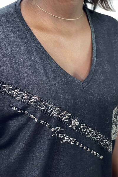Bluză de femei cu model de logo Kazee Crystal Stone - 77529 | kazee - Thumbnail