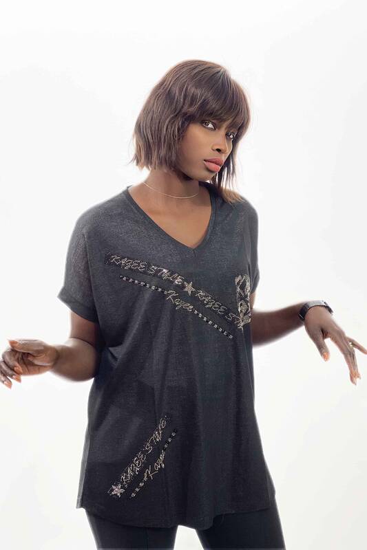 Bluză de femei cu model de logo Kazee Crystal Stone - 77529 | kazee