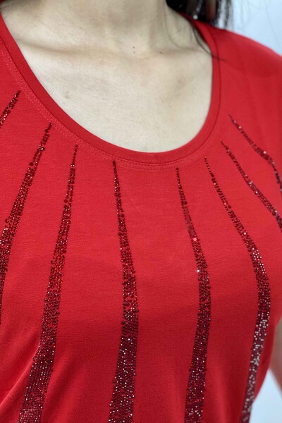Bluză de damă Crystal Stone cu mânecă scurtă de mărime mare - 77765 | kazee - Thumbnail