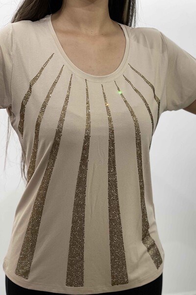 Bluză de damă Crystal Stone cu mânecă scurtă de mărime mare - 77765 | kazee - Thumbnail