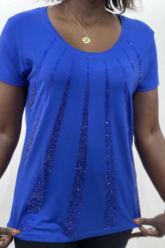Bluză de damă Crystal Stone cu mânecă scurtă de mărime mare - 77765 | kazee