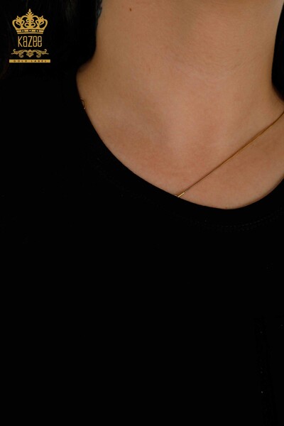 Bluză de damă cu buzunare cu mânecă scurtă neagră - 79234 | KAZEE - Thumbnail