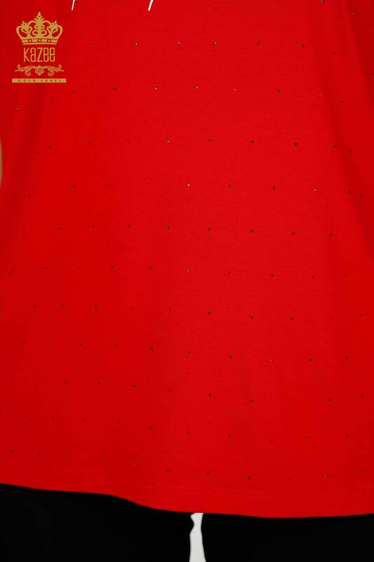 Bluză de damă cu ridicata Crystal Stone brodat roșu - 79389 | KAZEE