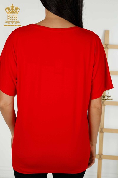 Bluză de damă cu ridicata Crystal Stone brodat roșu - 79389 | KAZEE - Thumbnail