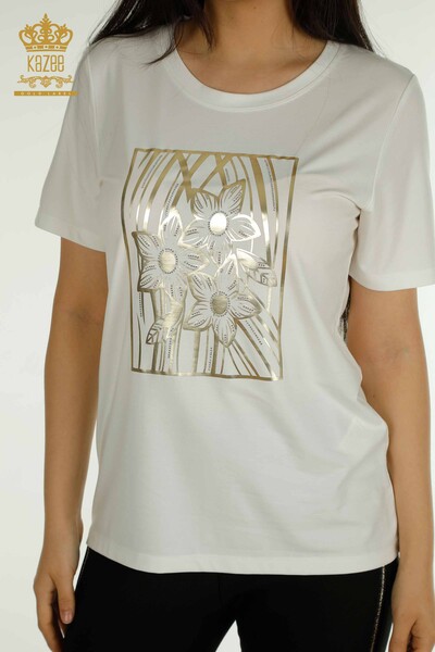 Bluză de damă cu ridicata - Floral Model - Ecru - 79528 | KAZEE - Thumbnail