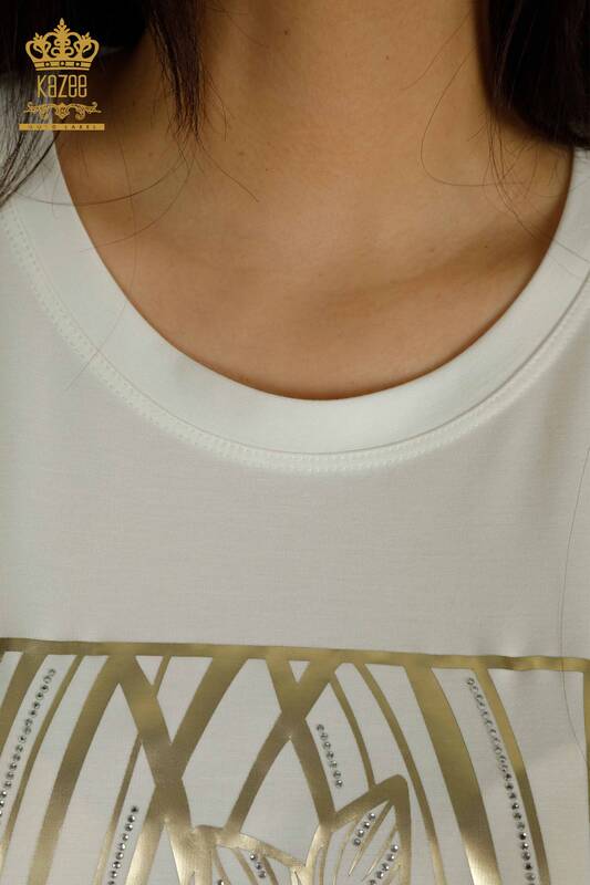 Bluză de damă cu ridicata - Floral Model - Ecru - 79528 | KAZEE