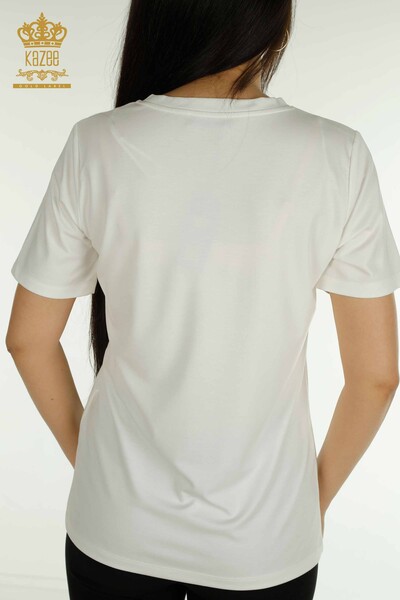 Bluză de damă cu ridicata - Floral Model - Ecru - 79528 | KAZEE - Thumbnail