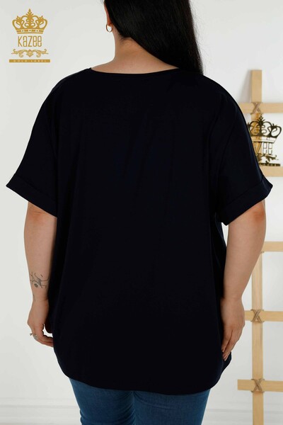 Bluză de damă cu ridicata Frunze cu model bleumarin - 79322 | KAZEE - Thumbnail