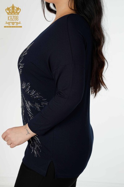 Bluză de damă cu ridicata Frunze cu model bleumarin - 77970 | KAZEE - Thumbnail