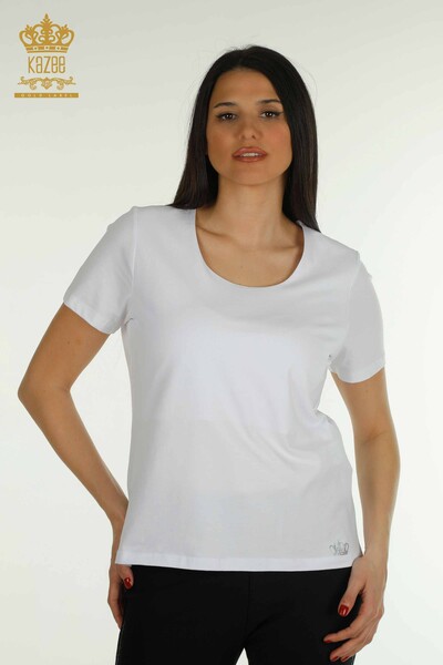 Bluză de damă cu ridicata albă cu logo - 79560 | KAZEE - Thumbnail
