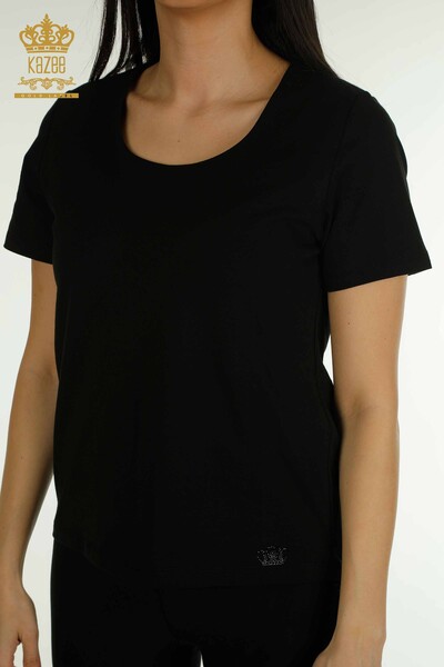 Bluză de damă neagră cu sigla cu ridicata - 79560 | KAZEE - Thumbnail