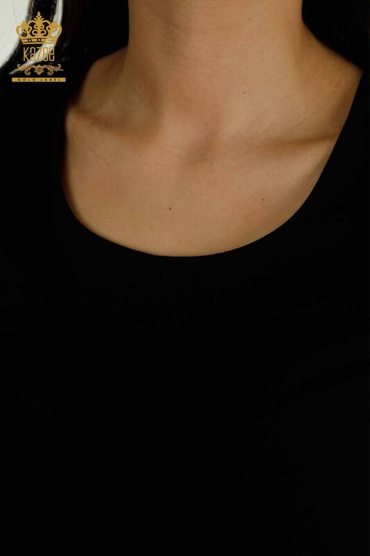 Bluză de damă neagră cu sigla cu ridicata - 79560 | KAZEE