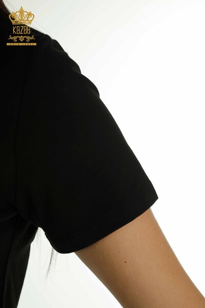 Bluză de damă neagră cu sigla cu ridicata - 79560 | KAZEE - Thumbnail