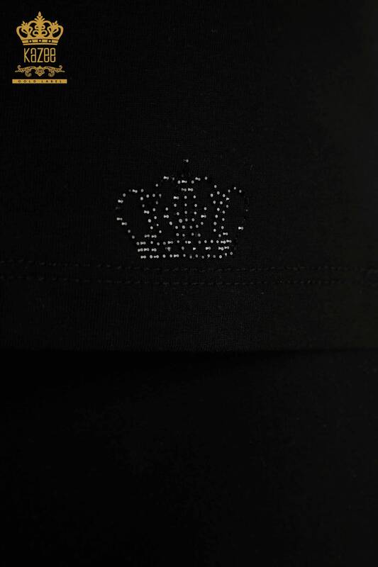 Bluză de damă neagră cu sigla cu ridicata - 79560 | KAZEE