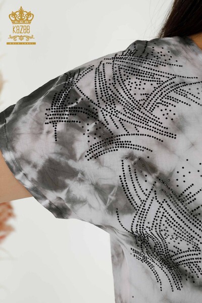 Bluză de damă cu mânecă scurtă cu model - 79172 | KAZEE - Thumbnail