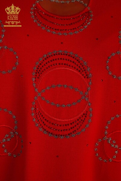 Bluză de damă cu mânecă scurtă cu model roșu - 79094 | KAZEE - Thumbnail