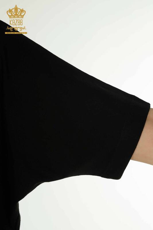 Bluză de damă cu ridicata cu mărgele brodate neagră - 79196 | KAZEE