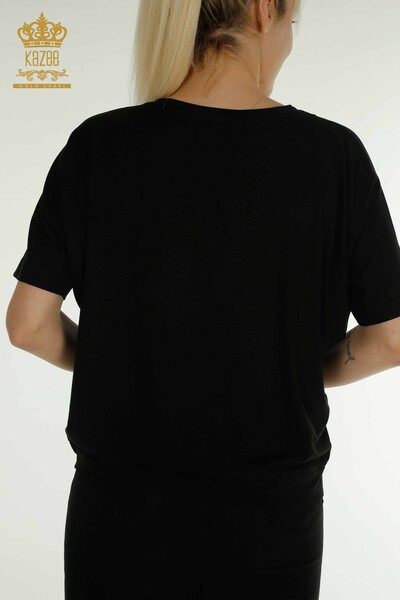 Bluză de damă cu ridicata cu mărgele brodate neagră - 79196 | KAZEE - Thumbnail