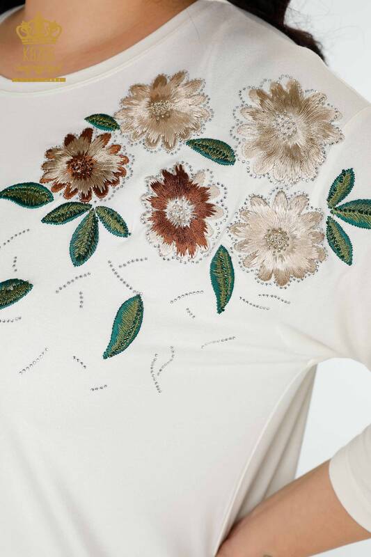 Bluză de damă cu ridicata cu modele florale Ecru - 78947 | KAZEE