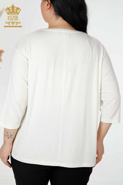 Bluză de damă cu ridicata cu modele florale Ecru - 78947 | KAZEE - Thumbnail