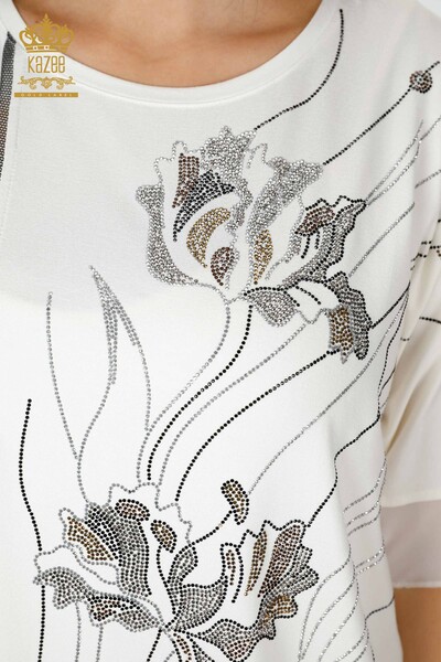 Bluză de damă cu ridicata cu modele florale Ecru - 79028 | KAZEE - Thumbnail