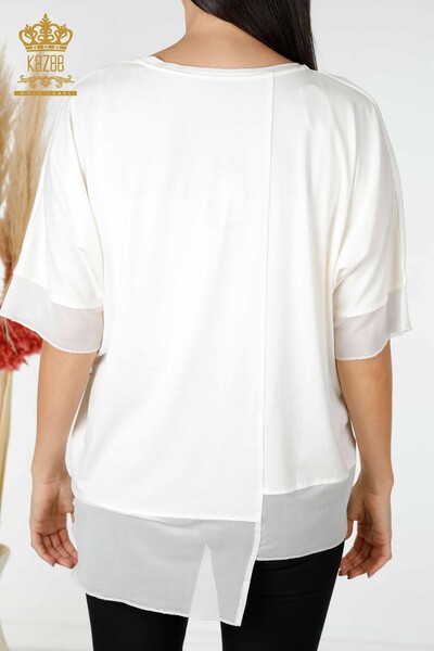 Bluză de damă cu ridicata cu modele florale Ecru - 79028 | KAZEE - Thumbnail