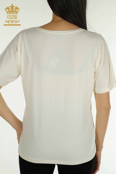 Bluză de damă cu ridicata cu modele florale Ecru - 79049 | KAZEE - Thumbnail