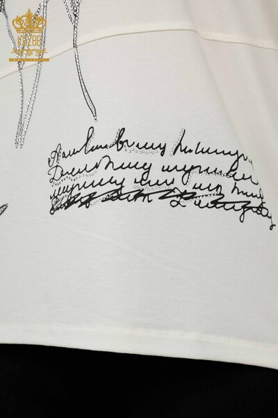 Bluză de damă cu ridicata cu modele florale Ecru - 79059 | KAZEE - 5