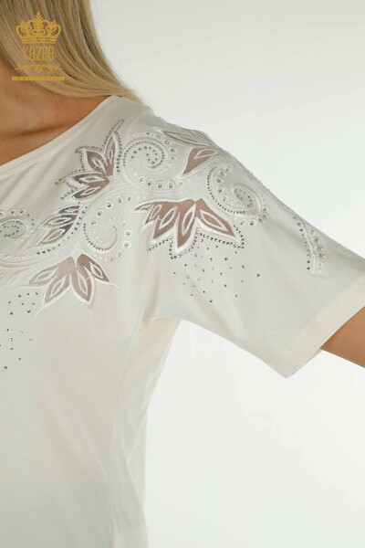 Bluză de damă cu ridicata cu modele florale Ecru - 79093 | KAZEE - Thumbnail