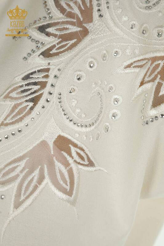 Bluză de damă cu ridicata cu modele florale Ecru - 79093 | KAZEE